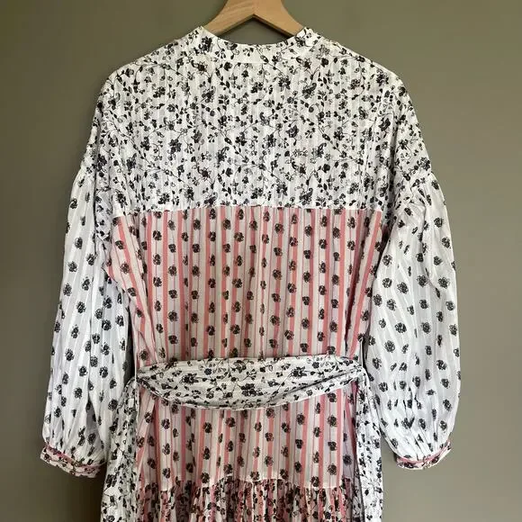 Ulla Johnson Selvi Printed Cotton Gauze Midi Dress Size 0 Pink White Floral Boho - Picture 14 of 16